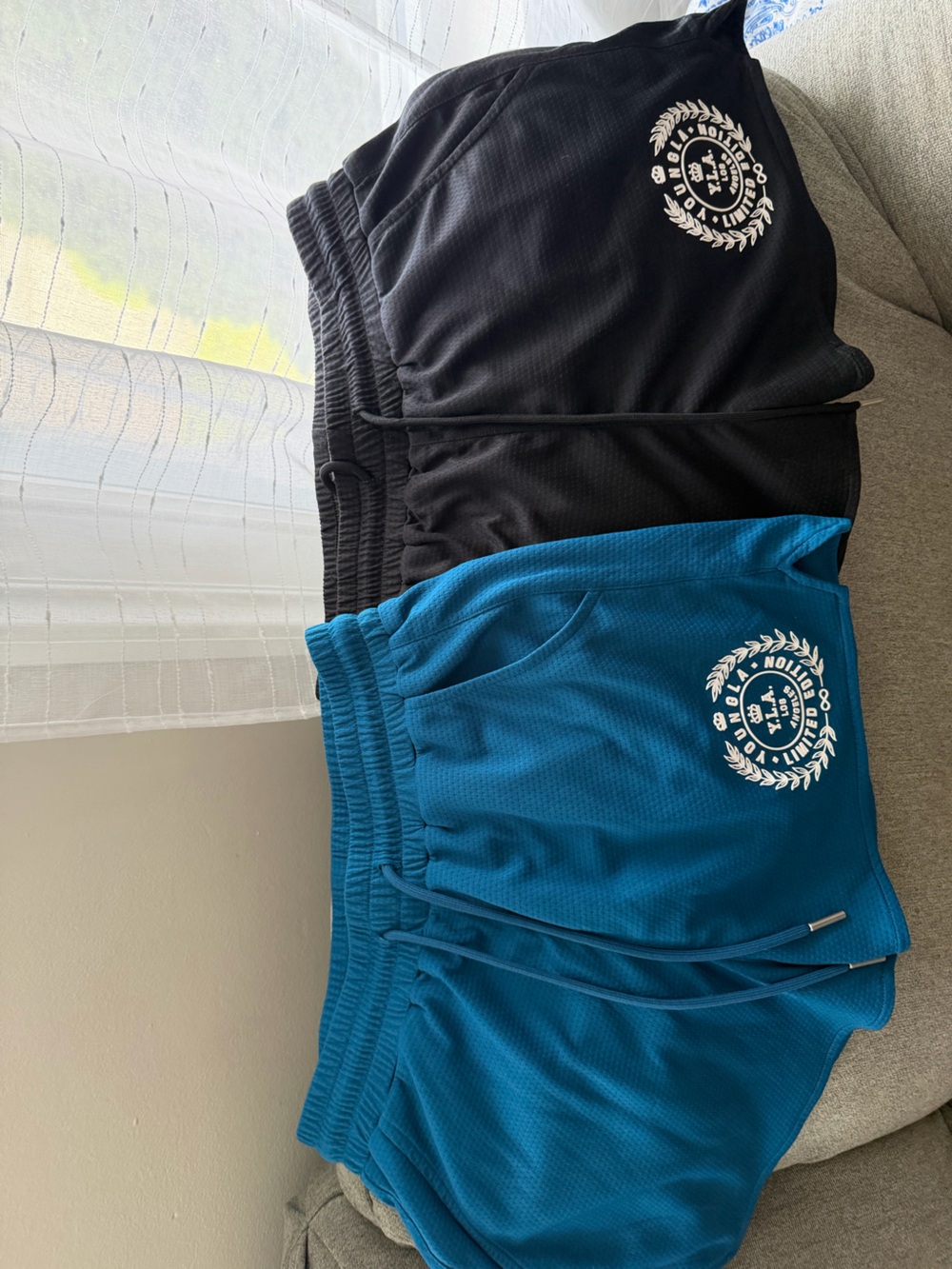 YoungLA Teal & Black Athletic Mesh Shorts with Laurel Logo